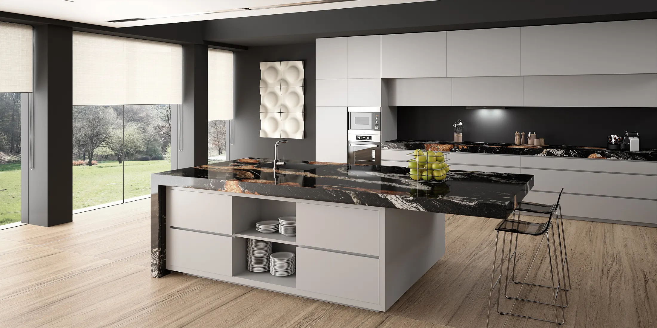 Grey granite worktop with fine pale veining